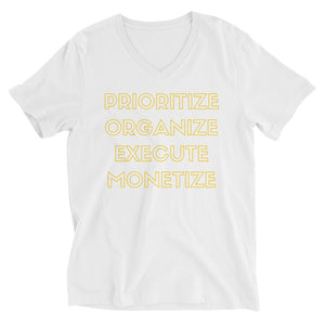 JSFEQUIERE-Prioritize Unisex Short Sleeve V-Neck T-Shirt (white)