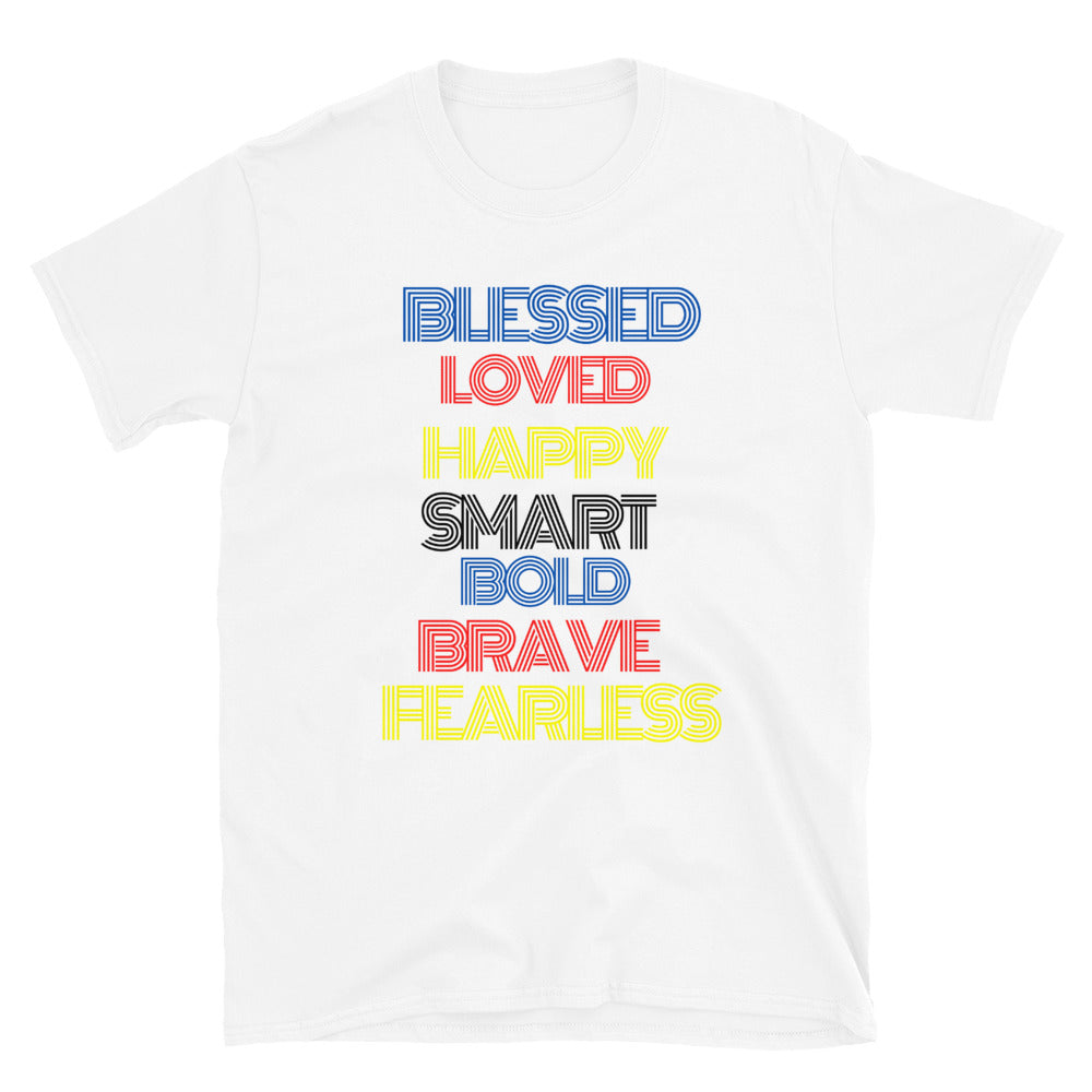 JSFEQUIERE-BLESSED, LOVED,- Short-Sleeve Unisex T-Shirt (white)